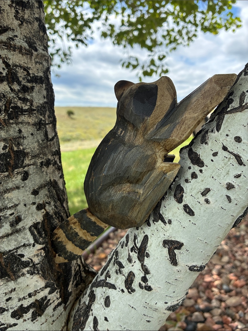 Vintage Palecek Hand-Carved Wooden Raccoon